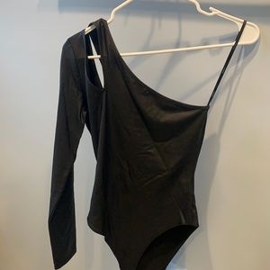 Black Leather Forever 21 Bodysuit-cutout one shoulder